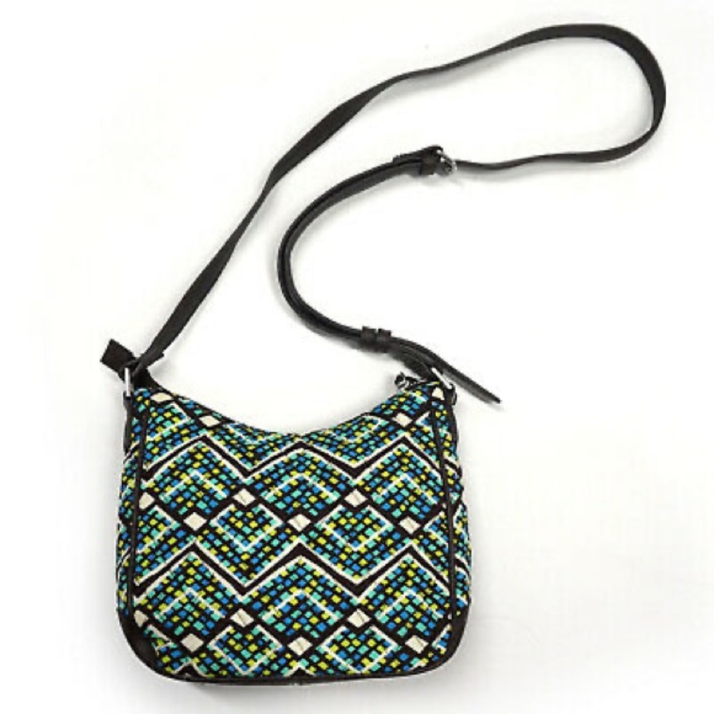 VERA BRADLEY Rain Forest Mini Vivian Leather Trimmed Hobo Crossbody Brown